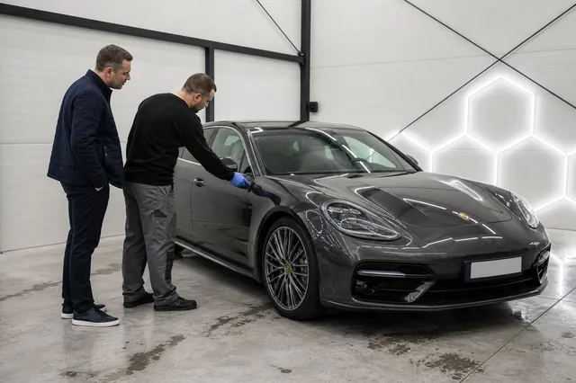 Oględziny lakieru Porsche Panamera przed ustaleniem zakresu prac